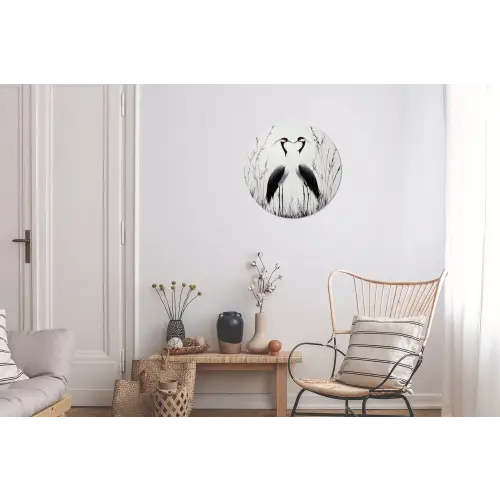 Kraanvogels - Gras - Hartvorm - Zwart Wandcirkel aluminium klein -woonkamer