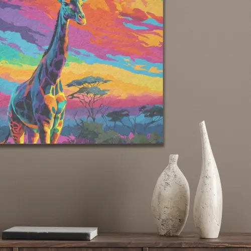Giraffe - Savanna - Lucht - Gekleurd PET vilt klein -sfeer6_closeup