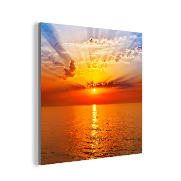 Zonsondergang - Zee - Lucht - Oranje - Horizon - Water aluminium wit klein -3d