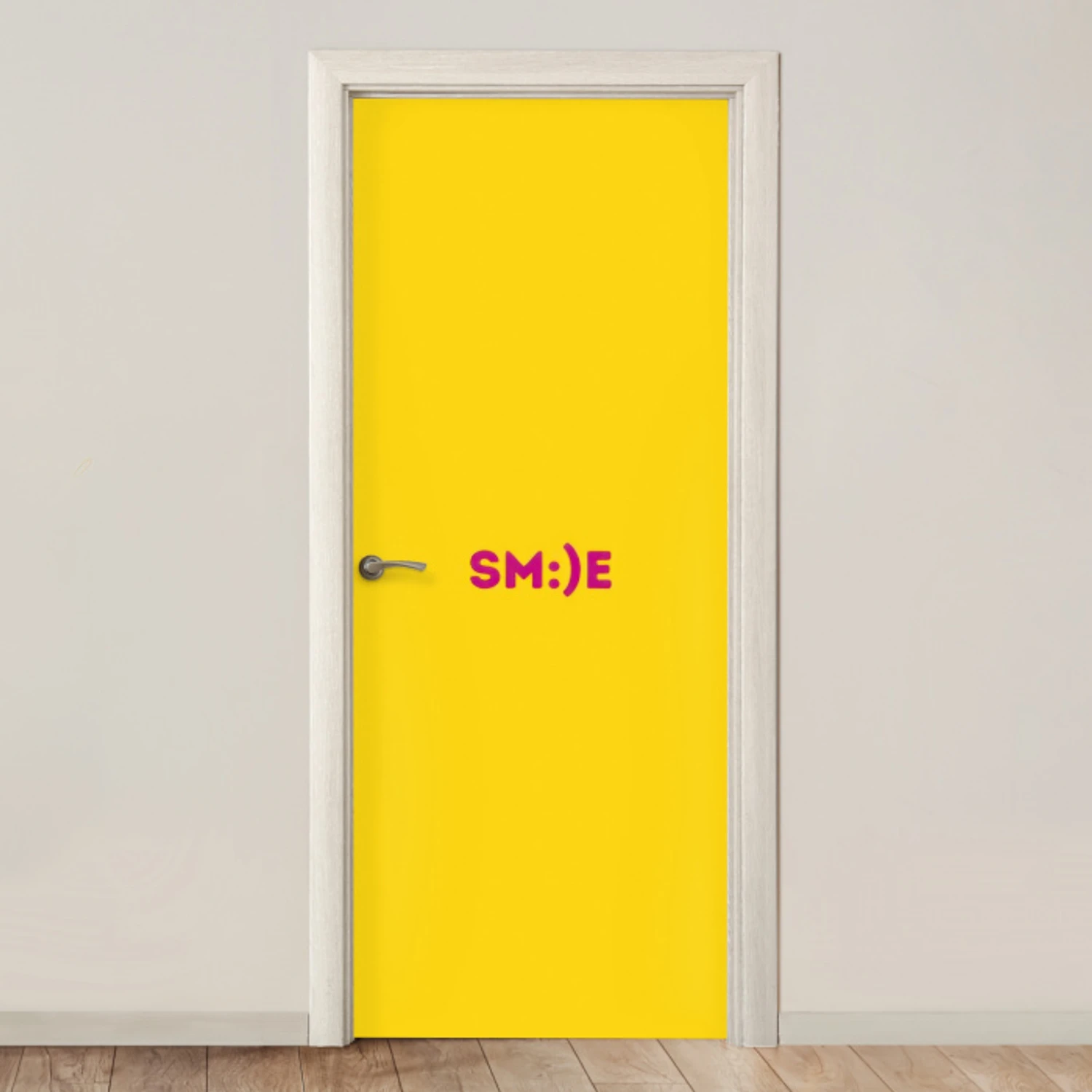 Smile - Roze - Geel deurposter klein -3d_beige
