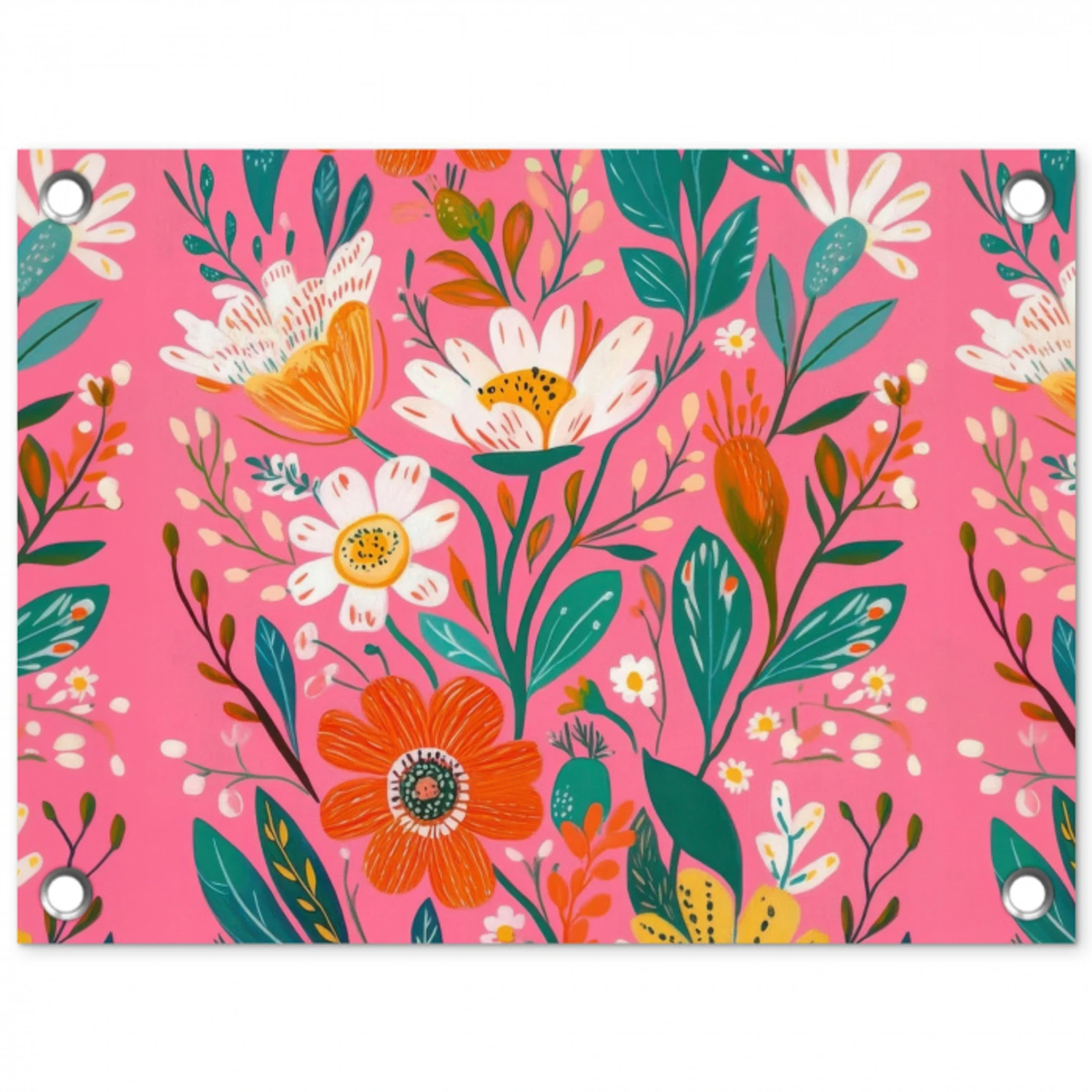 Roze - Bloemen - Wit - Oranje tuinposter los doek klein -3d