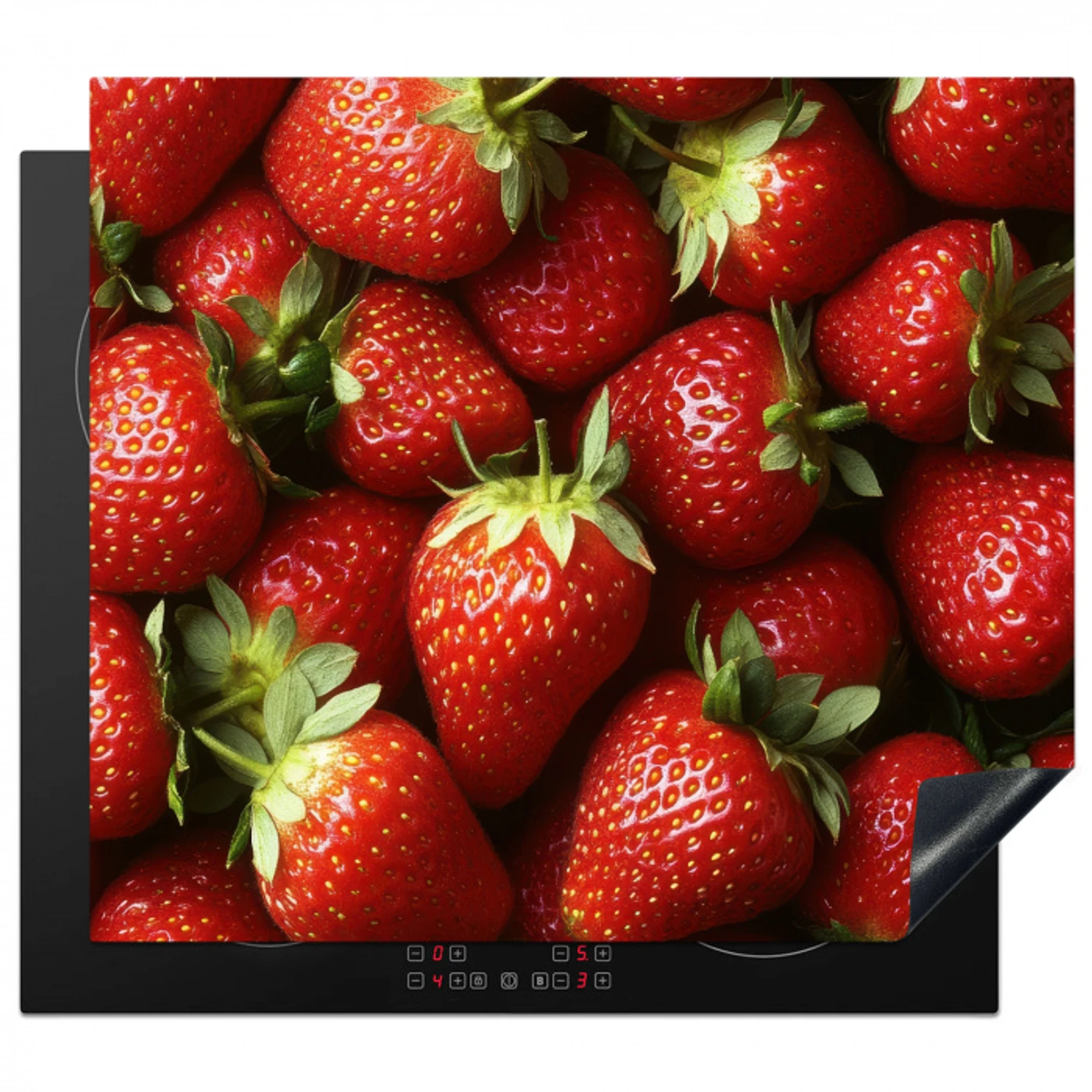 Aardbei - Fruit - Rood Inductie beschermer vinyl 3mm middel -3d