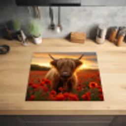 Schotse hooglander - Rozen - Bloemenveld - Zonsondergang Inductie beschermer vinyl 3mm middel -sfeer5
