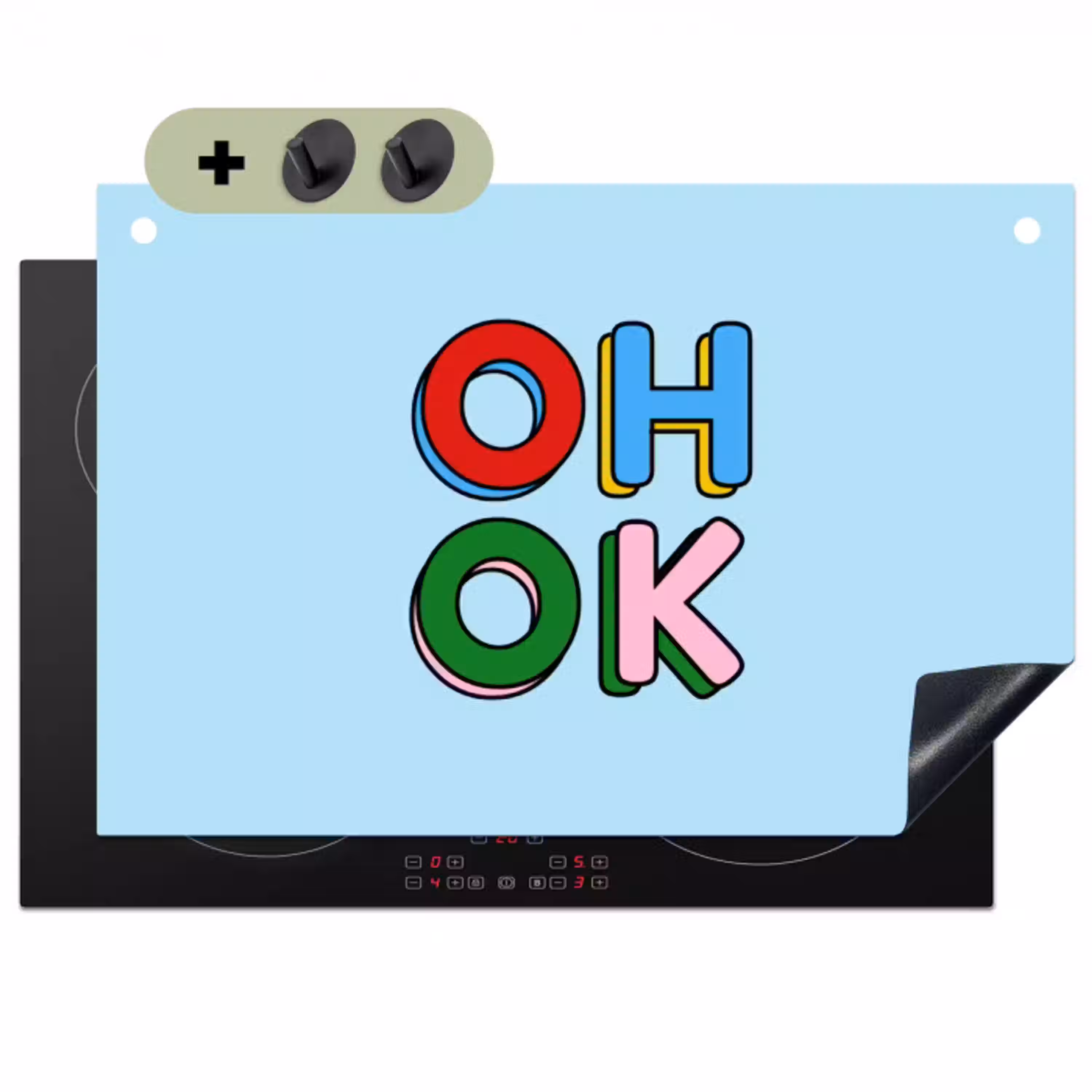 Oh ok - Blauw - Kleurrijk Inductie beschemer met haakjes klein -3d