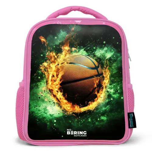 Basketbal in vlammen en explosieve energie Kinderrugzak - Roze middel -3d