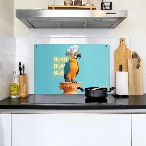 Papegaai - Koksmuts - Quote - Neon Inductie beschemer met haakjes klein -sfeer2
