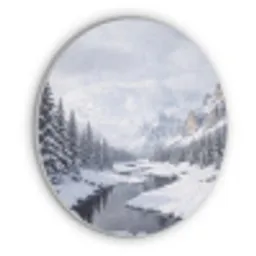 Sneeuwlandschap - Bergen - Rivier - Winter Akoestische PET Vilt - Rond klein -3d
