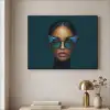 Vrouw - Vlinder - Bril - Blauw - Modern - Portret Textielframe zwart klein -sfeer2
