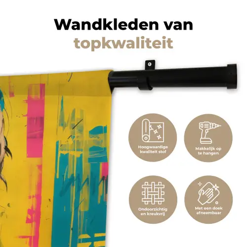 Vrouw - Verfstrepen - Gekleurd Wandkleed katoen klein -sfeer2