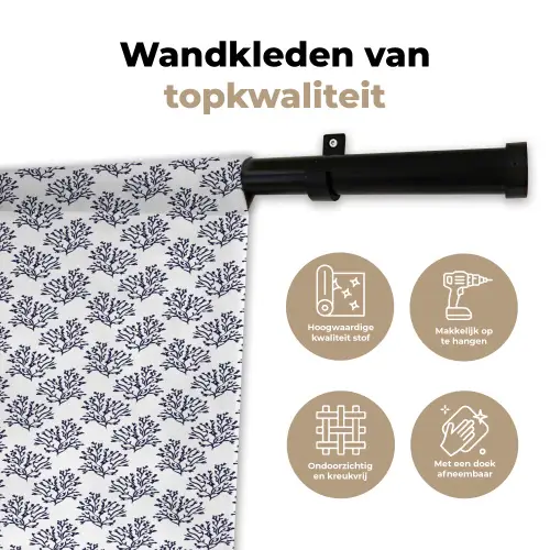 Oceaan - Koraal - Blauw - Wit Wandkleed katoen klein 269 -sfeer2