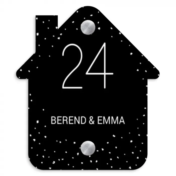 Zwart met stippen - Klassiek Naambord Huisje klein -3d