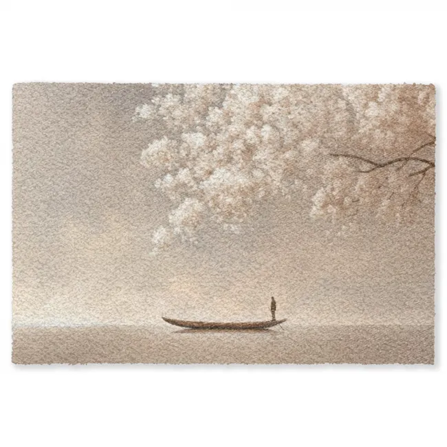 Teppich - Blüten - Weiß - Boot - Minimalistisch