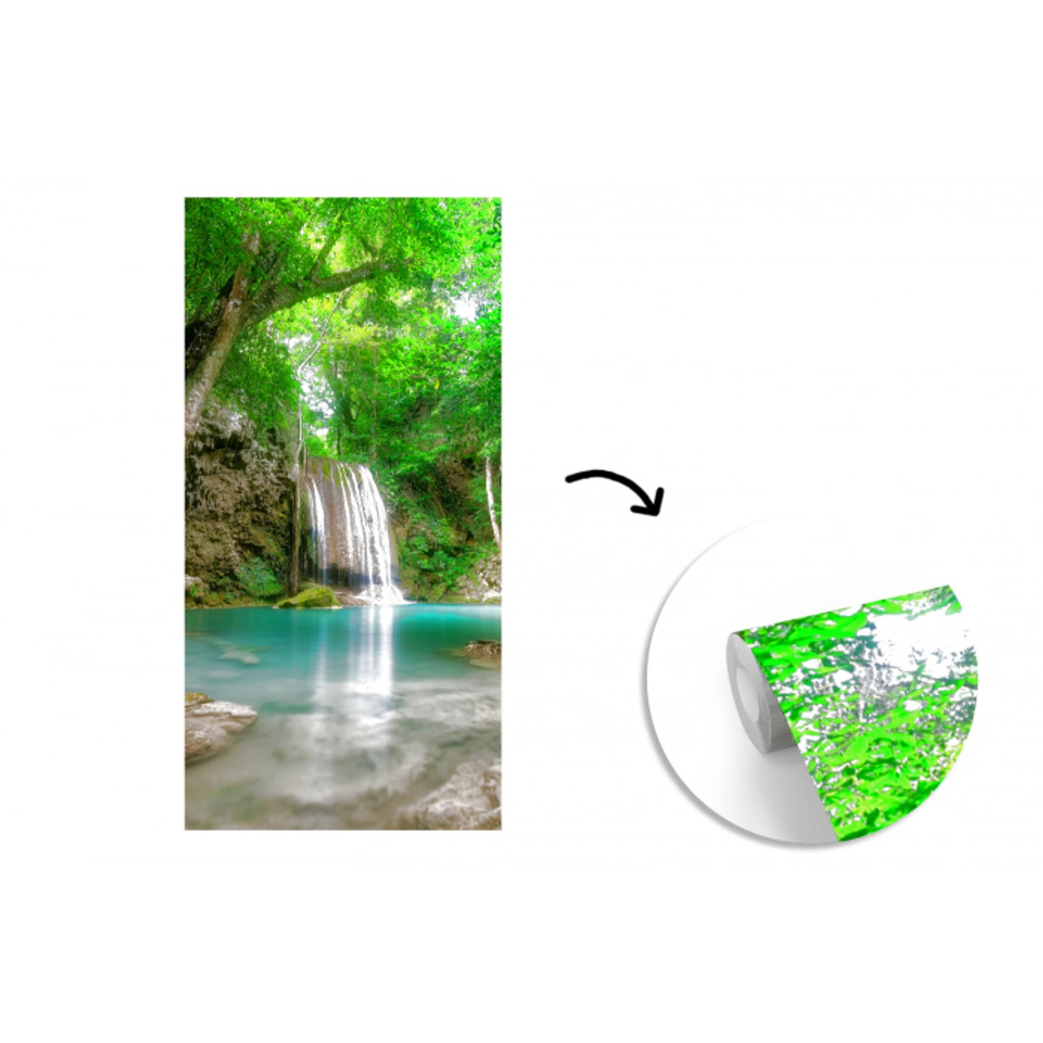 Jungle - Waterval - Planten - Water - Natuur fotobehang vinyl groot -3d