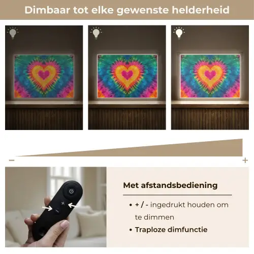 Hart - Tie Dye - Kleurrijk Light Box met batterij (Wandlamp kind) middel -USP_dimbaarNL