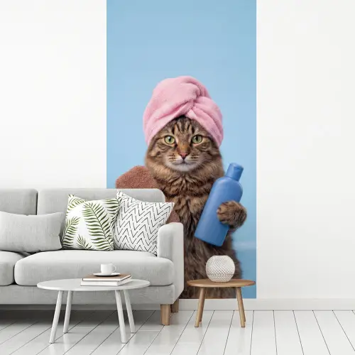 Kat - Handdoek - Washand - Zeep fotobehang vinyl groot -woonkamer