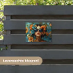 Vrouw - Bloemen - Oranje - Blauw - Modern tuinposter los doek klein -sfeer3