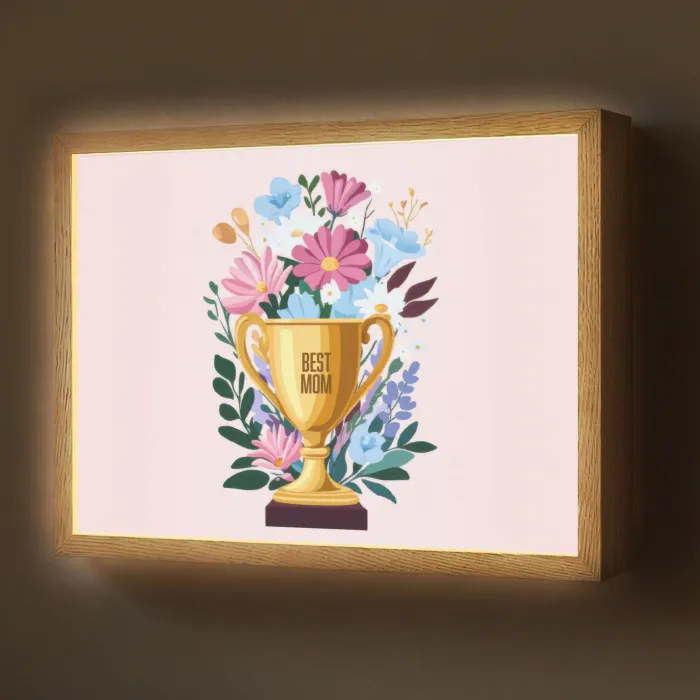 Trofee - Best Mom - Bloemen - Kleurrijk Light Box met batterij (Wandlamp) middel -z3d_website