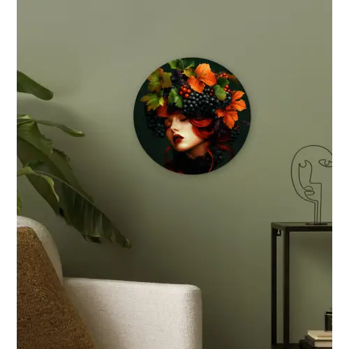Vrouw - Rood - Groen - Druiven Wandcirkel kunststof plaat 5mm dik klein -sfeer3