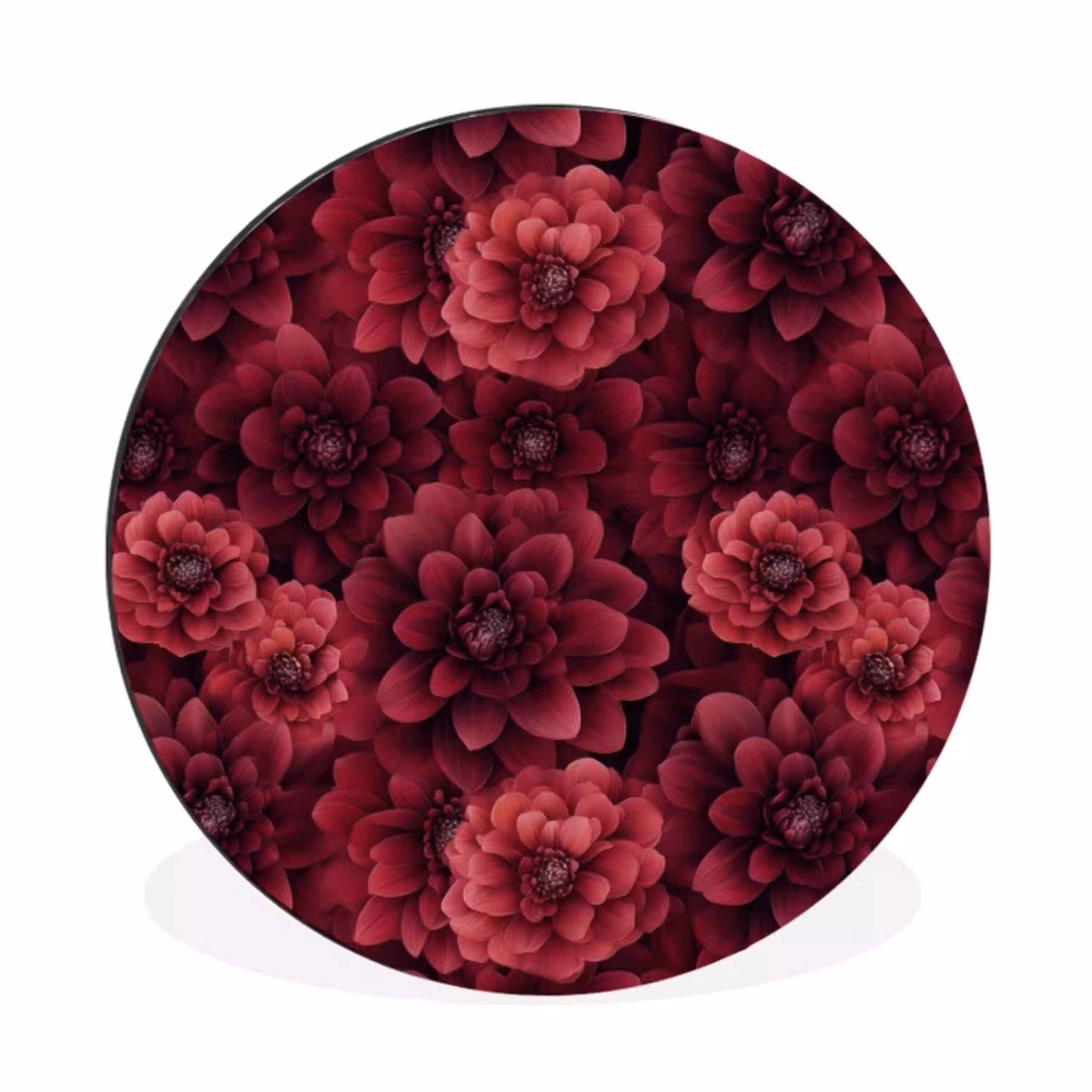 Dahlias - Bloemen - Rood Wandcirkel aluminium klein 190 -3d