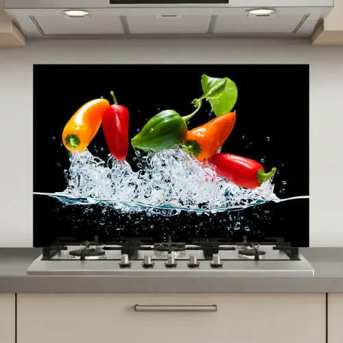 Pepers - Zwart - Groenten - Water - Blad keuken achterwand spatscherm klein -3d_website