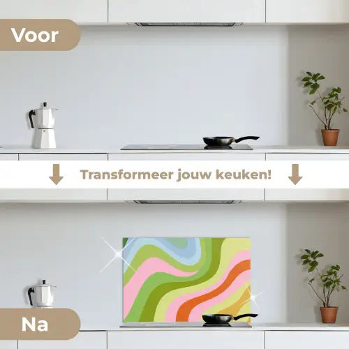 Lijnen - Pasteltinten - Golvend keuken achterwand spatscherm klein -voor_na_NL