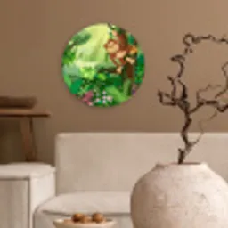 Aap - Jungle - Jongens - Meisjes - Bloemen - Kids Wandcirkel kunststof plaat 5mm dik klein -sfeer1
