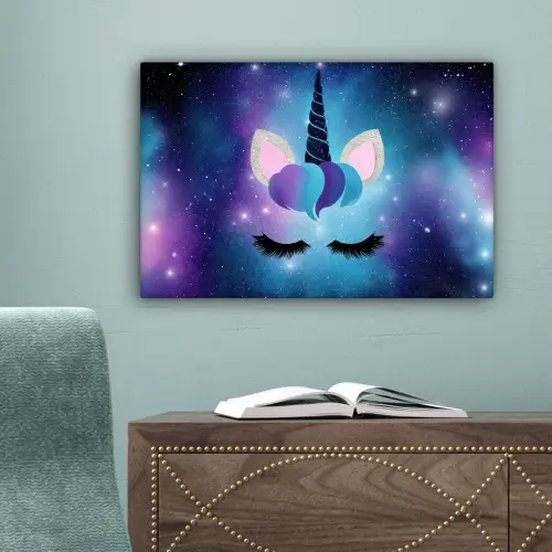 Eenhoorn - Sterrenstelsel - Magisch - Blauw canvas 2cm klein -sfeer4