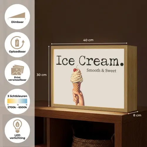 Ice cream - Softijs - Kleurrijk - Kers Light Box met batterij (Wandlamp) middel -USP_websiteoverzichtNL