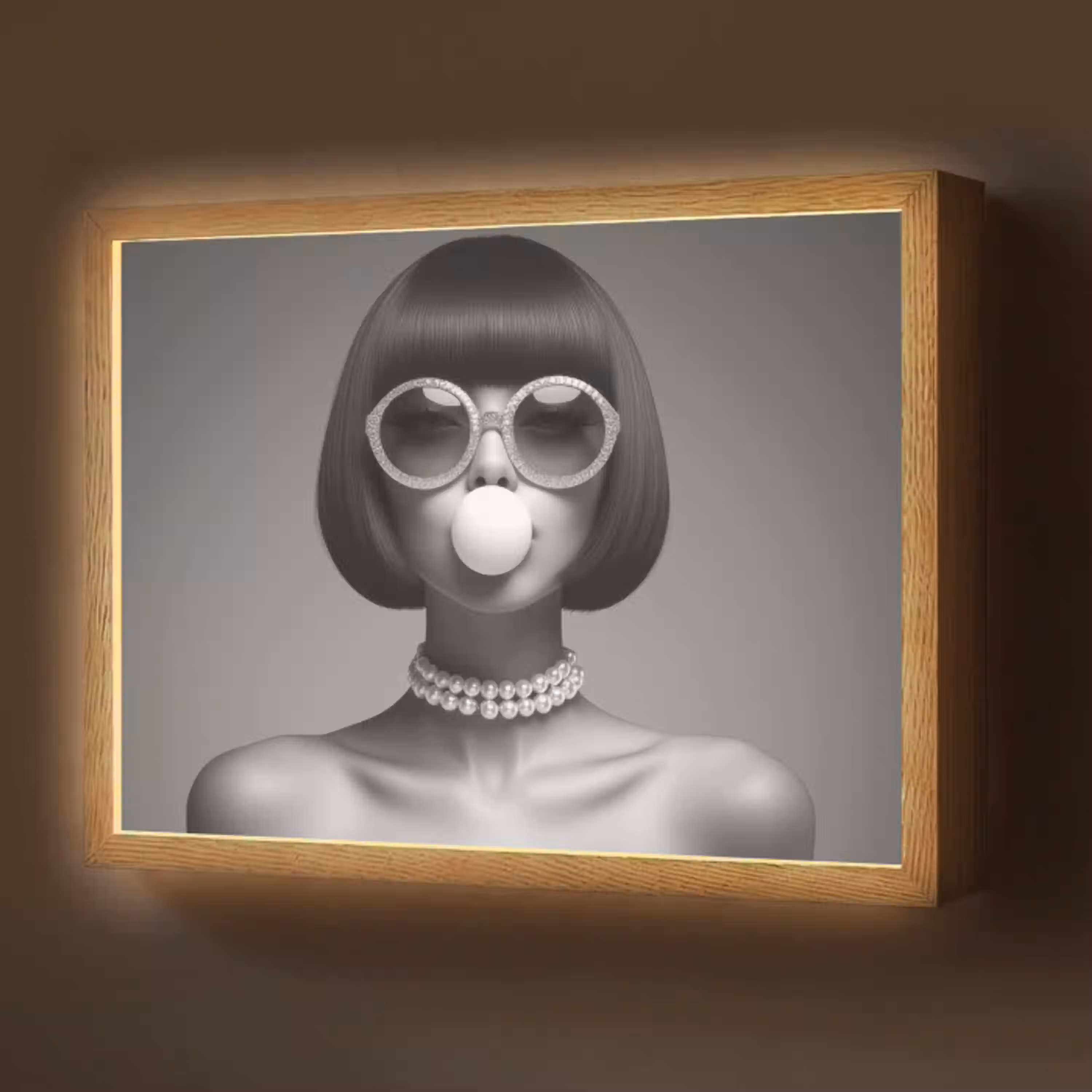 Vrouw - Zwart Wit - Ketting - Zonnebril Light Box met batterij (Wandlamp) middel -z3d_website