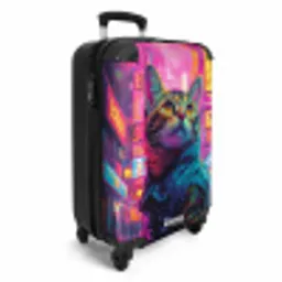 Kat met jas in kleurrijke stad NBS - Handbagage koffer - Unisex middel -productfoto_3d