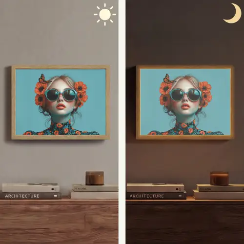 Vrouw - Blauw - Vlinder - Bloemen - Aesthetic Light Box met batterij (Wandlamp) middel -sfeer3