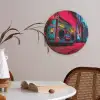Boombox - Rood - Graffiti - Neon Akoestische PET Vilt - Rond klein -sfeer3