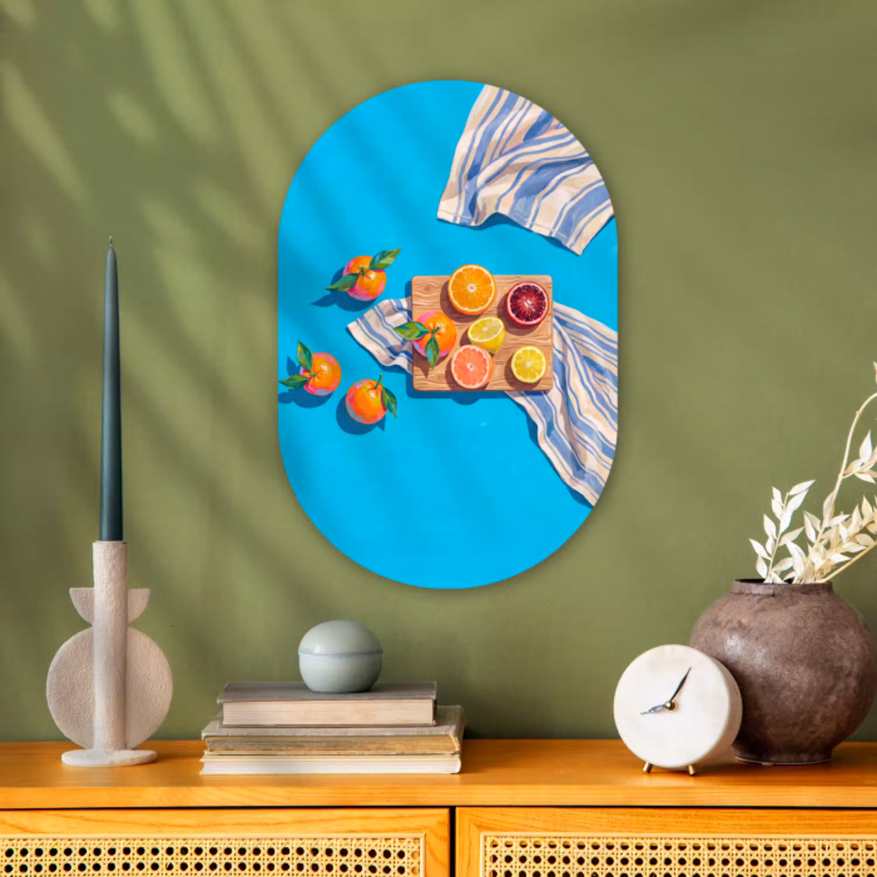 Fruit - Snijplank - Blauw Wandcirkel Ovaal Forex klein -sfeer2