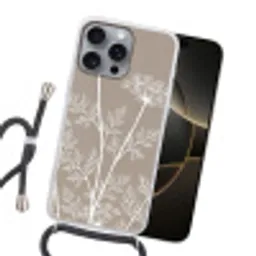 Grafisch - Fluitenkruid - Taupe Hoesje iPhone 16 Pro Max met koord klein -sfeer1
