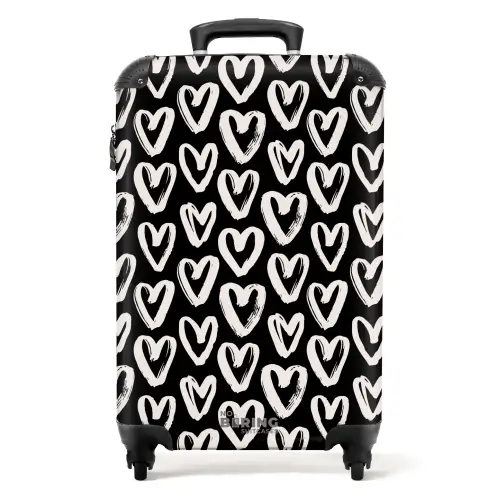 Crèmekleurige harten op zwart NBS - Handbagage koffer - Kinderen Unisex middel -productfoto_recht