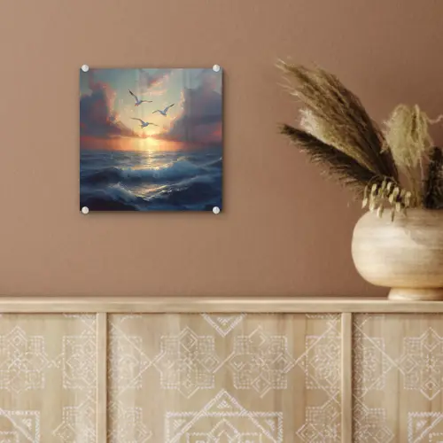 Meeuwen - Zonsondergang - Zee - Wolken plexiglas 5mm klein -sfeer5