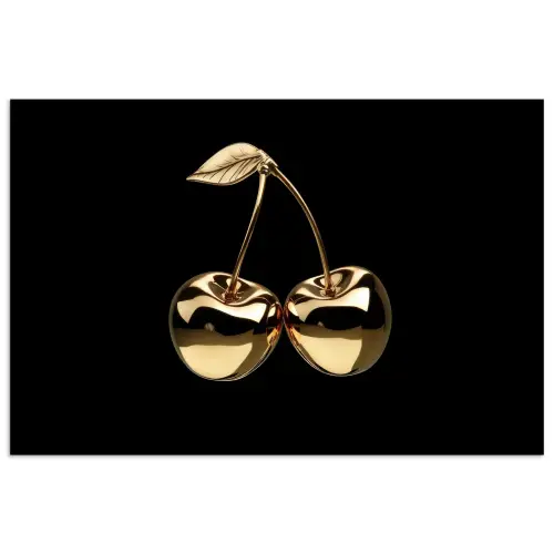 Kersen - Zwart - Goud - Chrome poster papier klein -3d