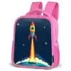 Planeet - Raket - Sterren - Donkerblauw Kinderrugzak - Roze middel -schuin