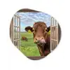 Doorkijk - Koe - Weiland - Landschap - Dieren Wandcirkel Organisch Aluminium middel -3d