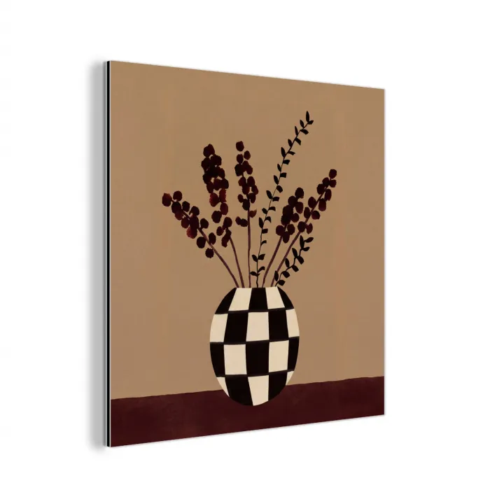 Minimalistisch - Vaas - Bloemen - Bruin aluminium wit klein -3d