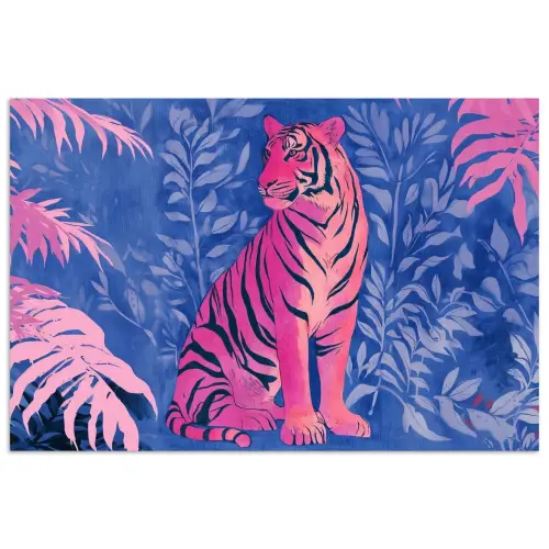 Tijger - Roze - Bladeren - Jungle poster papier klein -3d