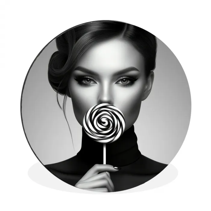 Vrouw - Lolly - Zwart Wandcirkel aluminium klein -3d