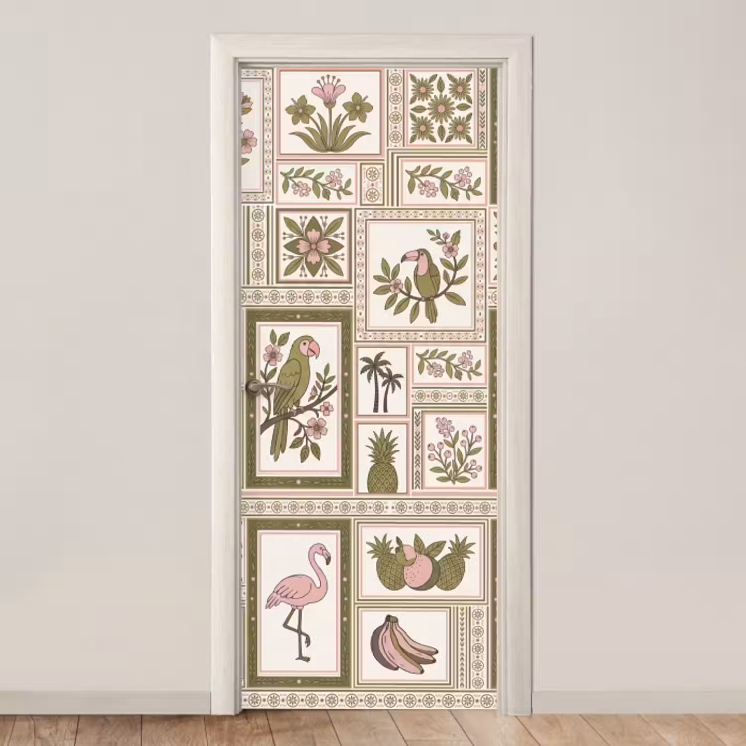 Deursticker - Vogel - Tropisch - Patroon - Decoratief - Groen