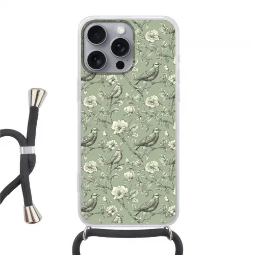 Klassiek - Botanisch - Groen Hoesje iPhone 16 Pro Max met koord klein 804 -3d