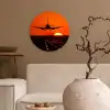 Zonsondergang - Vliegtuig - Oranje - Zon Wandcirkel kunststof plaat 5mm dik klein -sfeer1