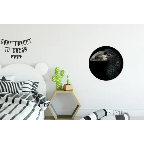 Vogel - Portret - Neushoornvogel - Zwart - Dieren Wandcirkel aluminium klein -kinderkamer