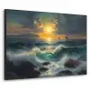Zee - Zon - Golven - Rotsen Textielframe zwart klein -3d
