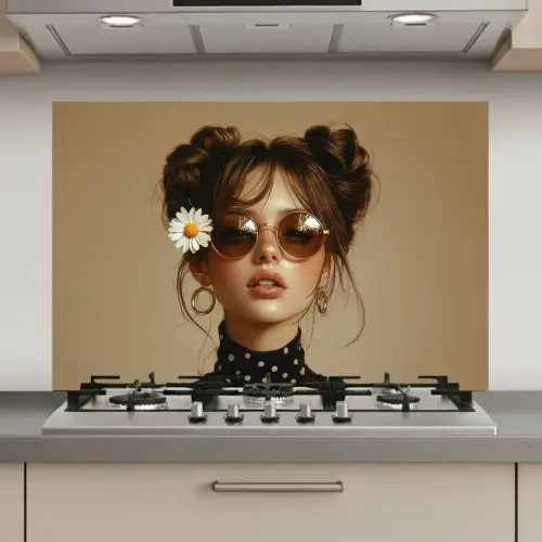 Vrouw - Beige - Bloem - Modern - Portret keuken achterwand spatscherm klein -3d_website