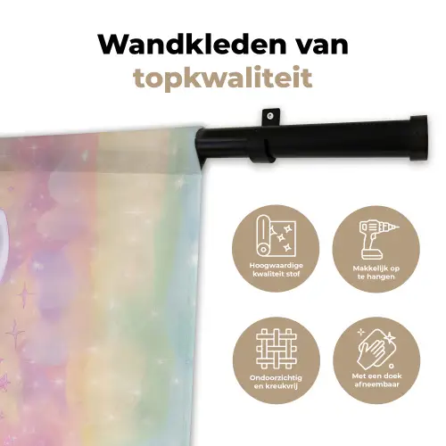 Eenhoorn - Glitters - Regenboog - Pastel Wandkleed katoen klein -sfeer2