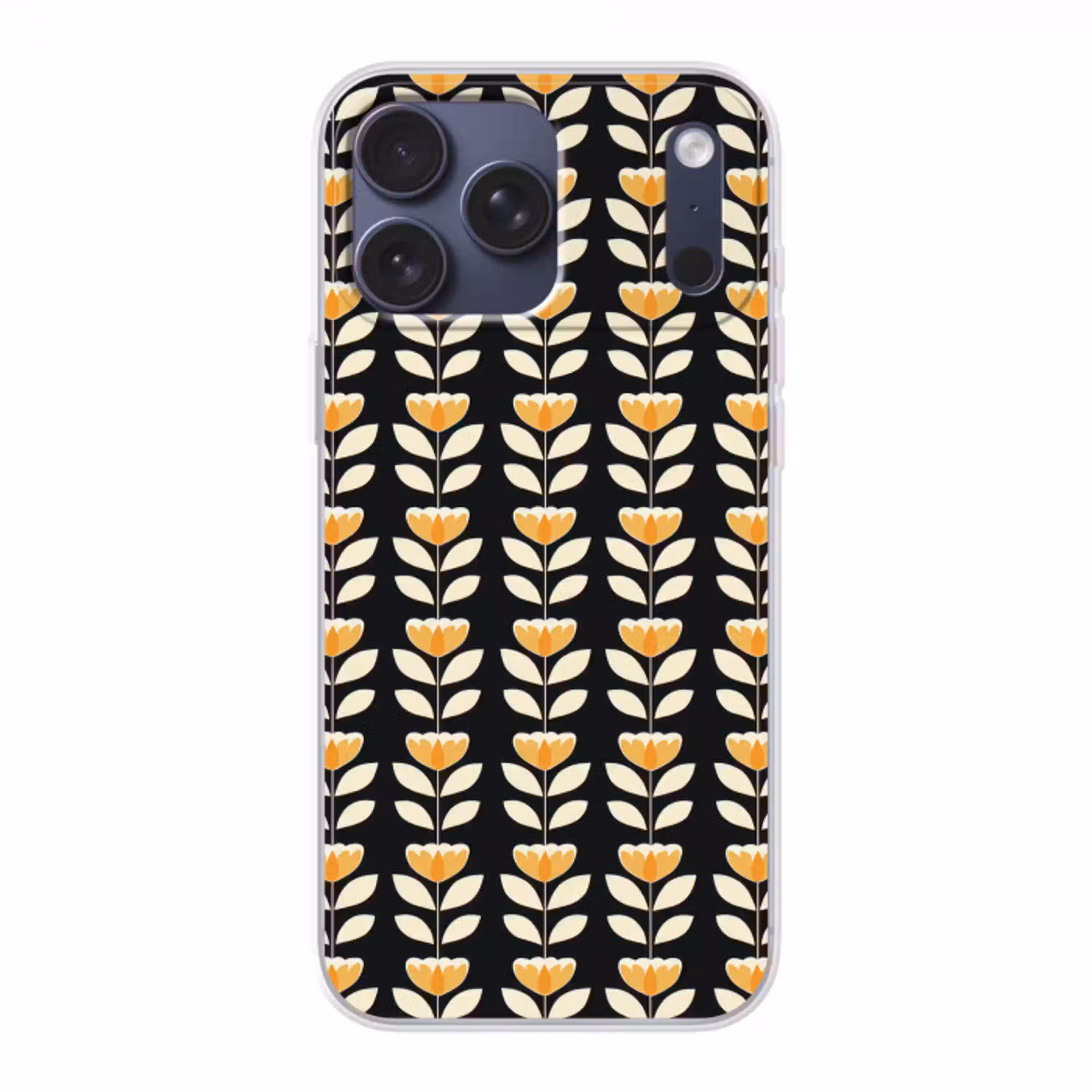 Retro - Bloem - Zwart - Okergeel Telefoonhoesje iPhone 17 Pro Max klein 879 -3d